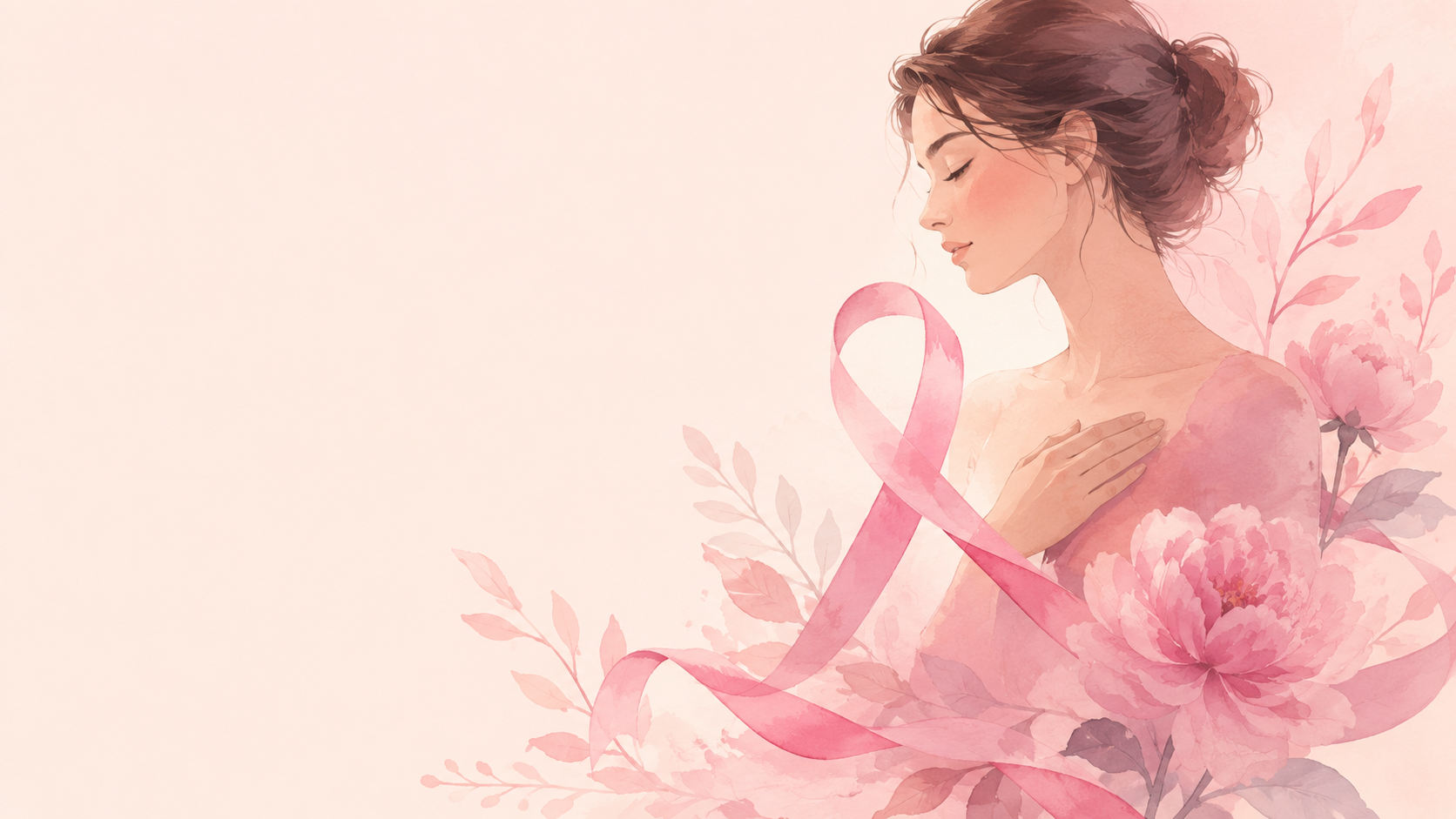 Ilustración de concientización HEMA Rosa con cinta rosa y flores